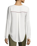 Dream Long-Sleeve Embroidered Silk Blouse, Off White