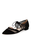 Maddie Pointed-Toe Lace-Up Ballerina Flat, Black