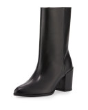 Justso Leather Chunky-Heel Bootie, Black