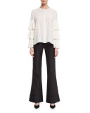 Tiered Plisse Sleeve Blouse, Ivory