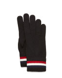 Striped Logo Cashmere Knit Gloves, Black