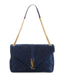 Monogram Large Tri-Quilt Suede Slouchy Chain Shoulder Bag, Navy