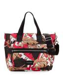 Biker Leather-Trim Nylon Babybag, Pink/Multicolor