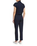 Tetra Surplice Cap-Sleeve Jumpsuit, Indigo Knit Five