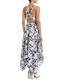 Keilani Sleeveless Striped Midi Dress, Navy Blossom