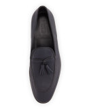 Grained Leather Tassel Loafer, Navy