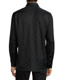 Tonal Jacquard Long-Sleeve Sport Shirt, Navy