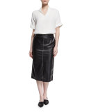 Adelina Lambskin Pencil Skirt, Black 