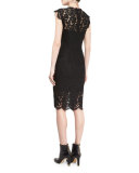Suzette Floral Lace Sheath Dress, Black