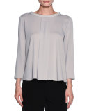 Bracelet-Sleeve Rolled-Collar Blouse, Light Gray