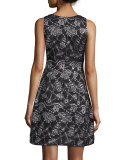 Sleeveless Metallic Fit-&-Flare Dress, Black/Silver
