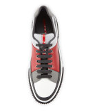 Leather & Mesh Low-Top Sneaker, Red/Gray