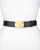 Saffiano Logo Buckle Belt, Black