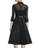Lace Full-Skirt Belted Cocktail Shirtdress