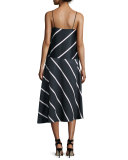 Sleeveless High-Low Striped Dress, Navy/Pink