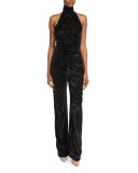 Halter-Neck Straight-Leg Jumpsuit, Black