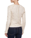 Crochet Jacket with Lambskin Trim, Ecru