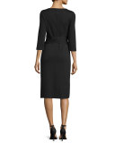 3/4-Sleeve Wool Dress w/ Faux-Wrap Waist, Plus Size