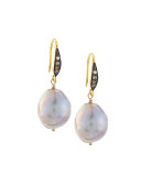 Gray Baroque Pearl & White Sapphire Drop Earrings