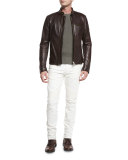 Eastham Slim-Fit Moto Jeans, Natural White
