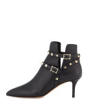 Rockstud Leather 65mm Ankle Bootie, Black