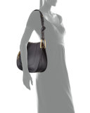 Hayley Small Leather Hobo Bag, Black