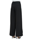 Asymmetric-Wrap Wide-Leg Pants, Black