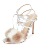 Mink-Fur Crisscross Sandal, Silver/Praline