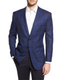 Plaid Two-Button Wool Jacket, Navy