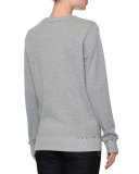 Long-Sleeve Rockstud-Trim Sweatshirt, Gray Melange