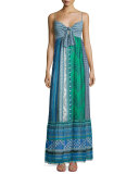 Malina Square Stamps Silk Maxi Dress, Green