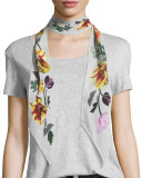 Floral Super Skinny Silk Scarf, Ivory