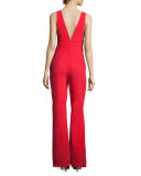 Kyara Plunge-Neck Tuxedo Jumpsuit, Scandal Red