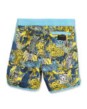 Surf Shorts w/ Leopard Graphics, Yellow/Blue, Size 6-8