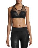 Rise Mesh-Yoke Sports Bra, Black