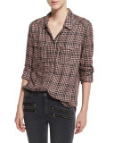 Mya Buffalo-Check Shirt, Black/Adobe Rose