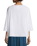 Bolarin 3/4-Sleeve Stretch-Poplin Top, White
