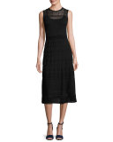 Sleeveless Rib-Stitched Midi Dress, Black