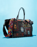 Rockstud Rolling Medium Beaded-Patch Tote Bag, Black/Multi