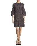 Printed Detachable-Collar A-Line Dress, Crimson/Multi