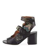 Noe Breaded Double-Buckle Sandal, Black