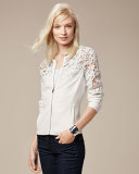 Crochet Lace-Inset Bomber Jacket, White