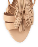 Luz Tassel Lace-Up Leather Sandal, Wheat