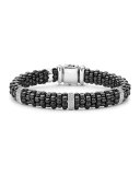 9mm Black Caviar Bracelet with Diamond Stations, Size Medium