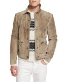 Cashmere Suede Trucker Jacket w/Zip Pockets, Tan
