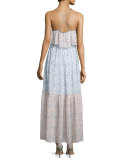 Sleeveless Floral Popover Maxi Dress, Ivory/Light Pink