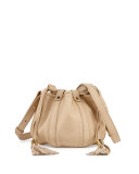 Small Leather Drawstring Bucket Bag, Sand Shell