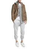 Cashmere-Blend Banded Jogger Pants, Light Gray