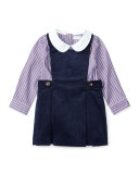 Corduroy Jumper w/ Striped Blouse, Navy, Size 9-24 Months