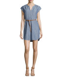 Neha Striped Belted Shirtdress, Sailor Blue